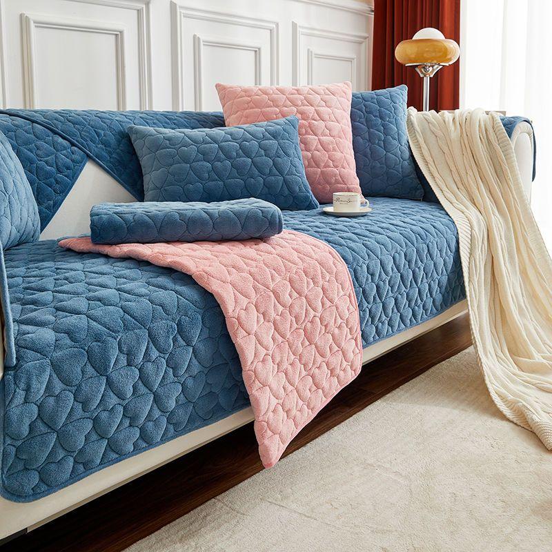 

Однотонная короткая плюшевая подушка для дивана, новый удобный бархатный цельный чехол для дивана с подушкой, износостойкий чехол для диванной мебели с защитой от скольжения, подходит для домашних животных 90*160cm