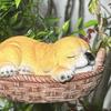 Dog Swing Ornament Cute Resin Puppy Sleeping in Woven Basket Statue Outdoor Hanging Decoration with Rope for Garden Patio Balcony Decor