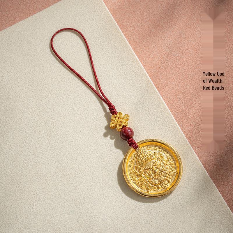Ruyi Yellow Wealth God Keychain Pendant: Cultural Tourism Charm & Temple Commemorative Jewelry