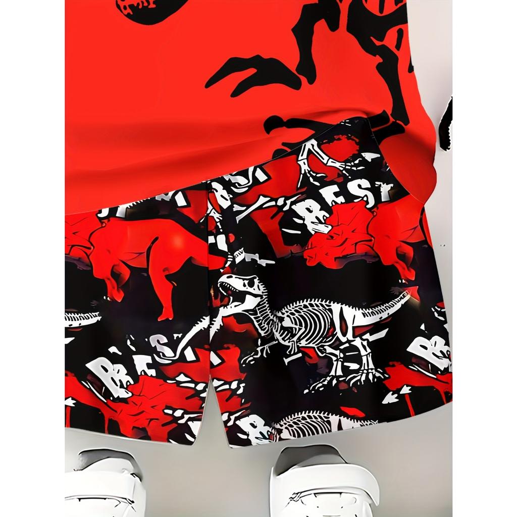 Boys' fashionable 3D printed casual short sleeved shorts set T-shirt, outdoor sports shorts set