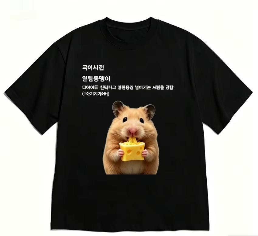 Fun Short sleeved Hamster Instant Noodles Printed Tshirt White Casual Round Neck Tshirt Korean Gourmet Dictionary Quotes