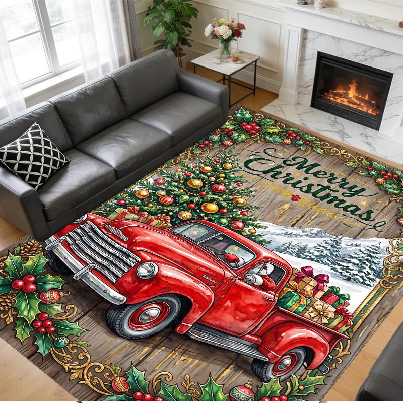 Christmas Printed Square Area Rug Soft Non Slip Floor Carpet For Bedroom Holiday Gift