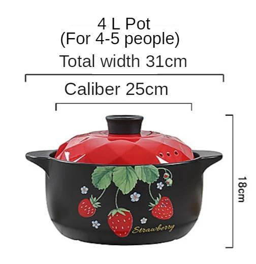 1Pcs Ceramic Casserole Cooking Soup Pot Red Strawberry Round Kitchenware Saucepan Gas Stove Cookware Household Kitchen Supplies