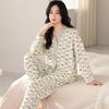 Women's Reversible Cotton Pajama Set - Korean Style, Long-Sleeve Cardigan, Long Pants, Casual, Suitable for Outdoors