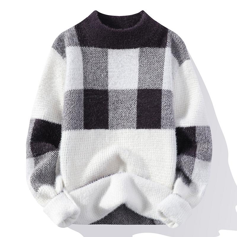 

Мужской свитер с воротником-полуводок в корейском стиле, модный вязаный свитер с имитацией норки, осень и зима, новинка 3XL темно-коричневого