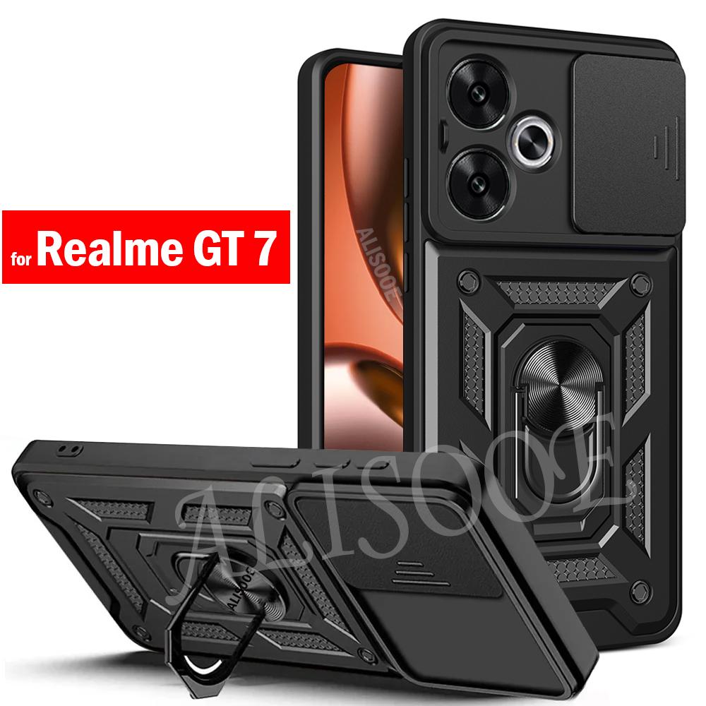 For Realme GT 7 Pro / GT 7 Case Slide Camera Armor Capa Ring Stand Protection Back Cover for Realme GT7 Pro Shockproof Funda