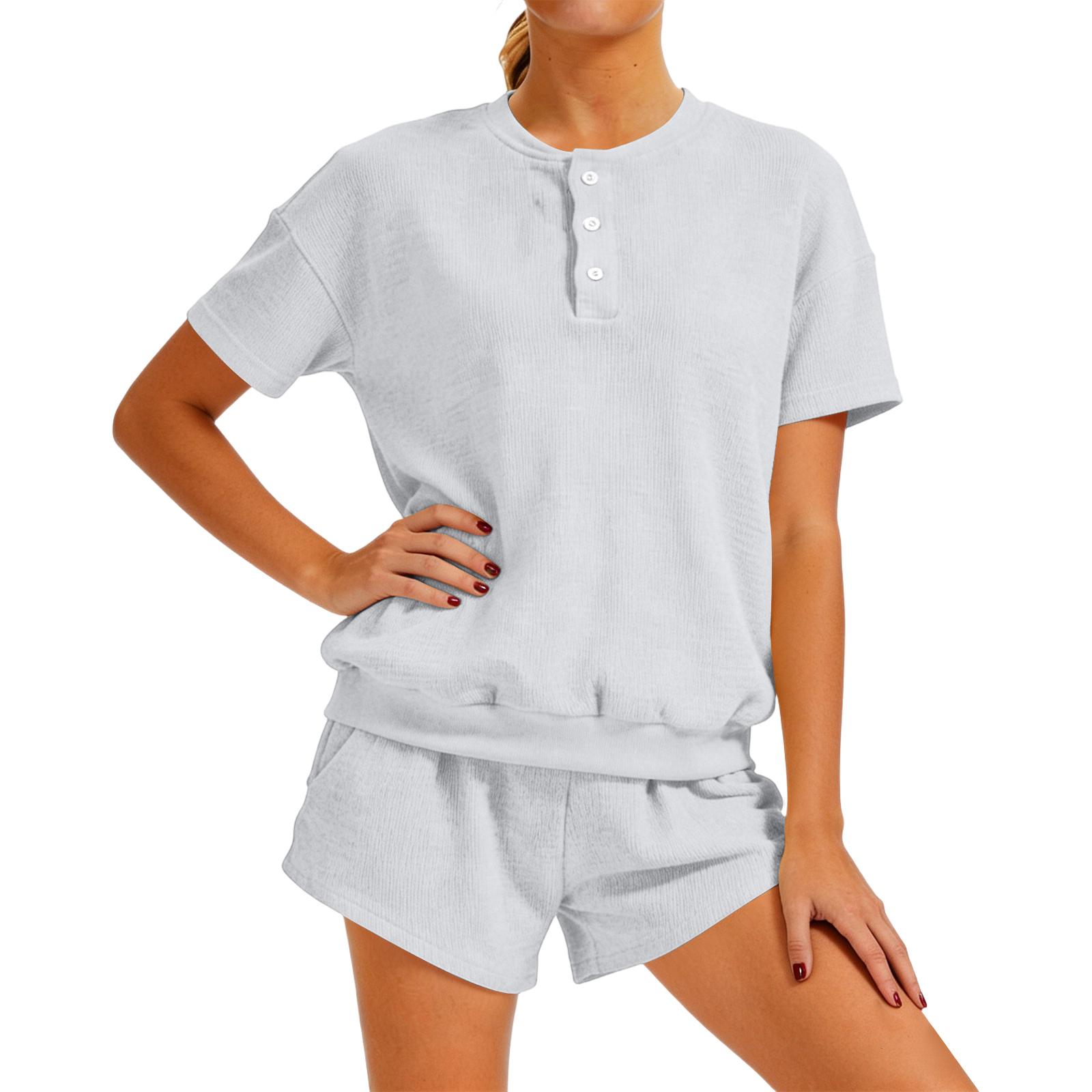 

Women s Relaxed Loungewear Set: Short-sleeve Hoodie Paired With High-waisted Shorts, Two-piece Casual Outfit S білий