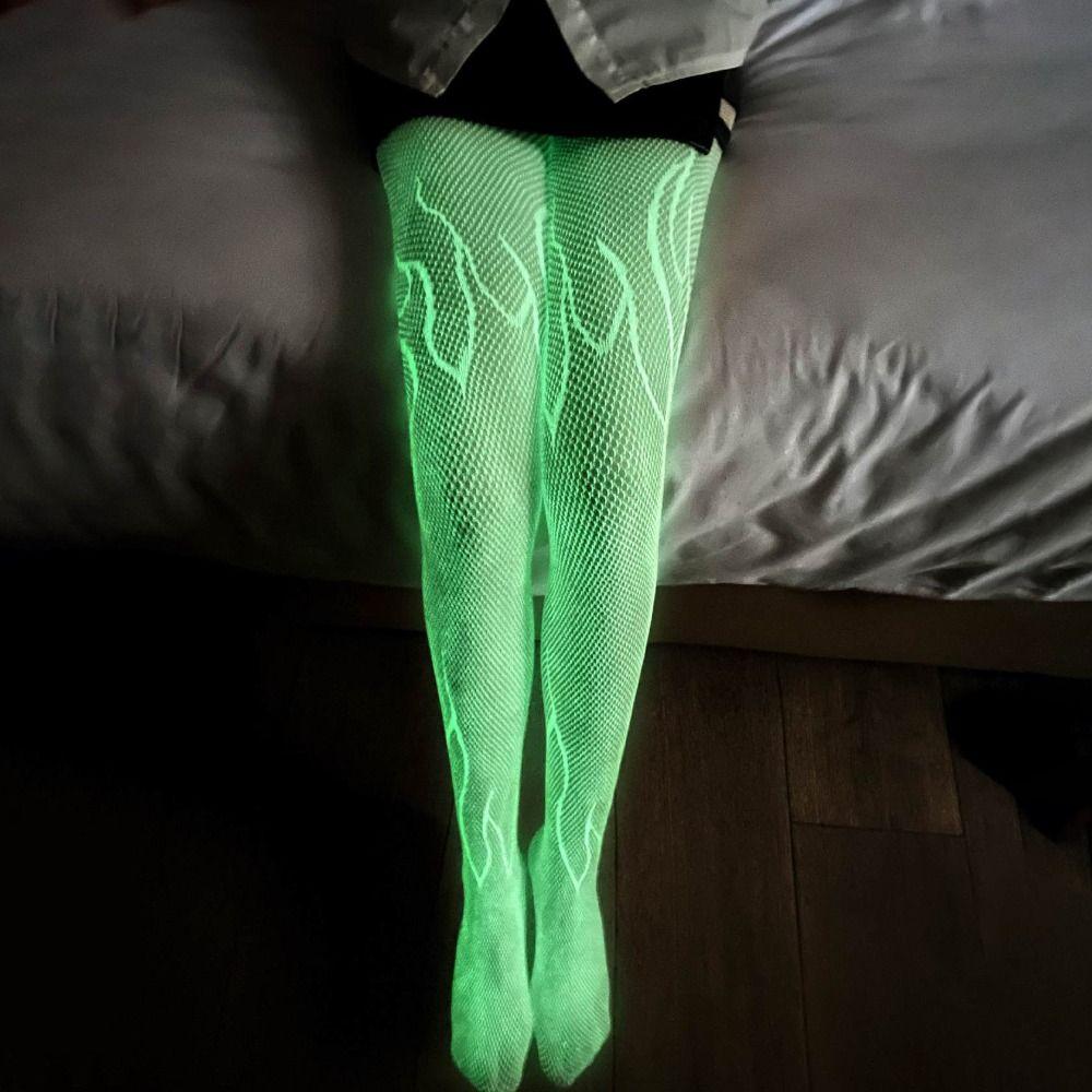 Mesh Glowing Fishnet Tights Hollow Out Sexy Fishnet Stockings Cool Luminous Pantyhose  Club