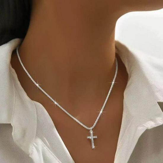 Starry Sparkle Necklace with Cross Pendant for Women
