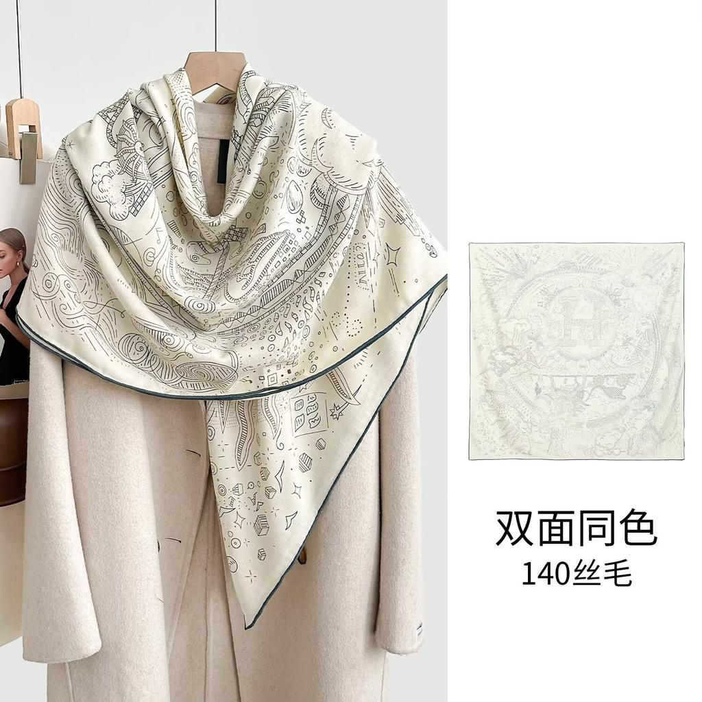 New silk wool square scarf women's versatile fashion autumn and winter warm silk silk scarf shawl silk wool square scarf