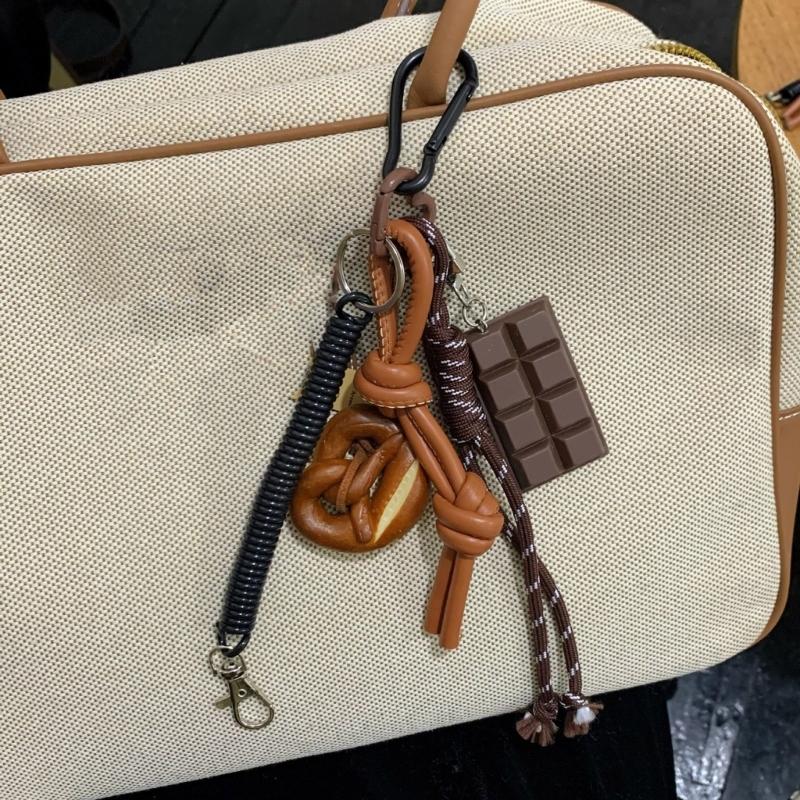 Bagel Pretzel Chocolate Bag Charm Pendant Keyring Braided Rope Keychain Charm for Backpack Purse Handbag Decorations