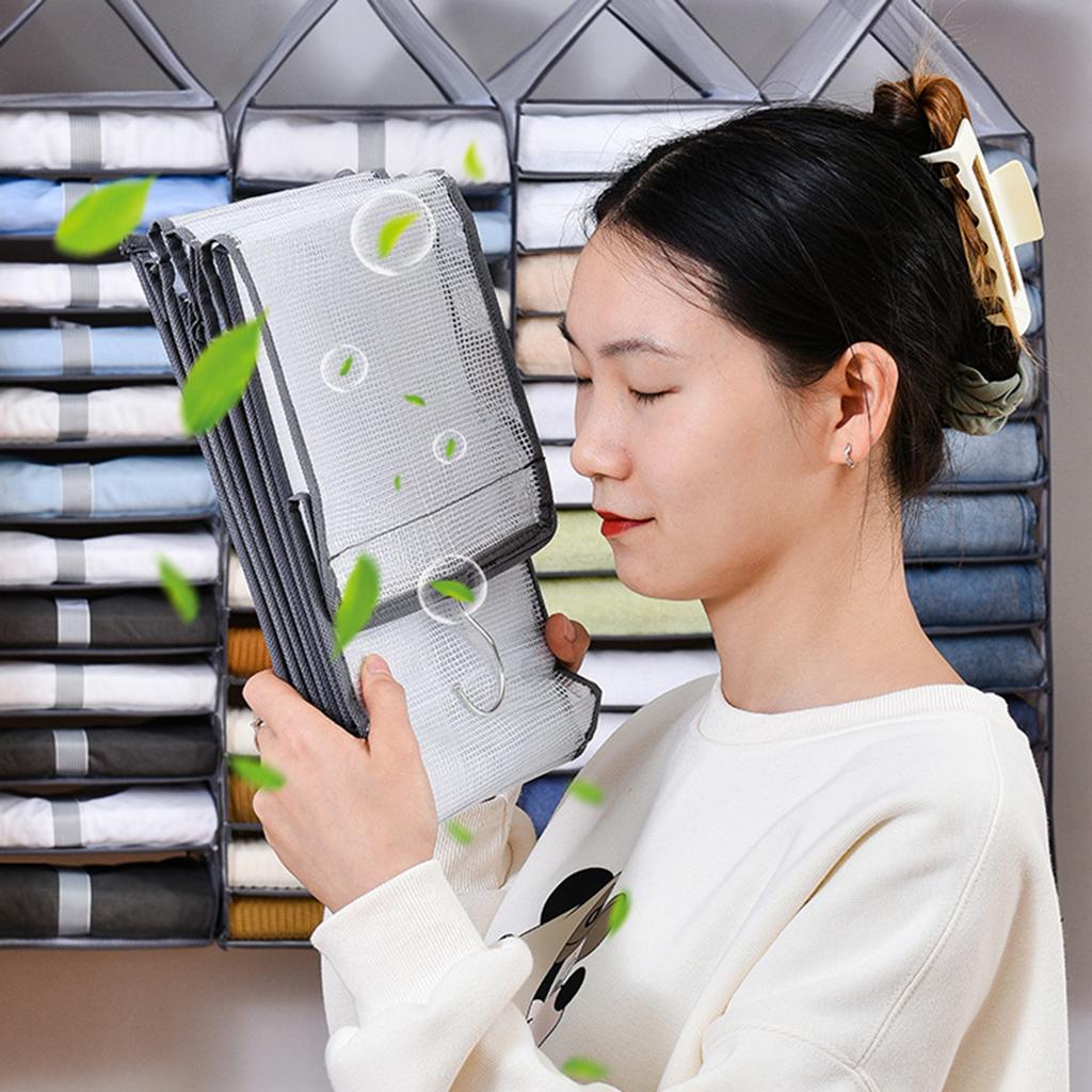 Hanging Closet Organizer 12 Compartments Foldable Clothes Accessories Shelf for Wardrobe Grey