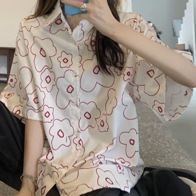 Summer Women's Short Sleeved Shirt Small Floral Print Fashionable Casual Tops Korean Style Simple Versatile Ladies Shirt