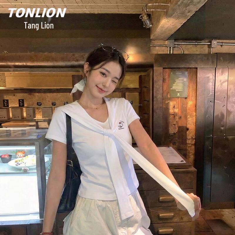 Женская приталенная футболка TonLion с коротким рукавом и круглым вырезом M