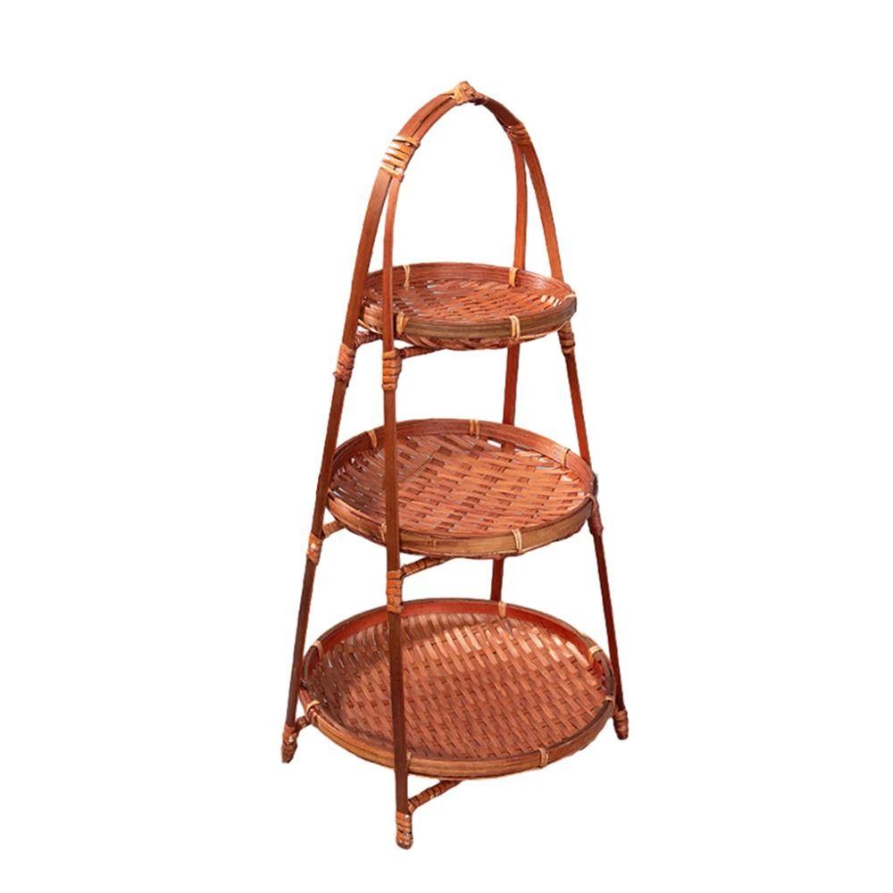 1 ks Koš pletený z bambusu na ovoce, jídlo, zeleninu, multifunkční stojící podnos do kuchyně