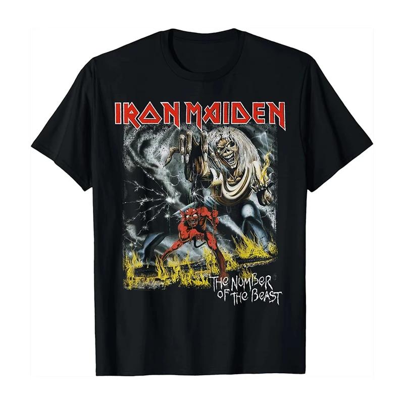 

2025 Summer Pop Band Iron Maiden Iron Maiden Dark Rock Punk Loose Vintage Short-sleeved T-shirt M