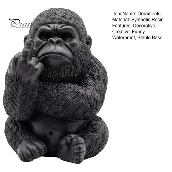 Funny Middle Finger Figurine Gorilla Statue, Resin Sitting Chimpanzee Figurine, Miniature Gesture Unique Office Desk Decoration Animal Sculpture