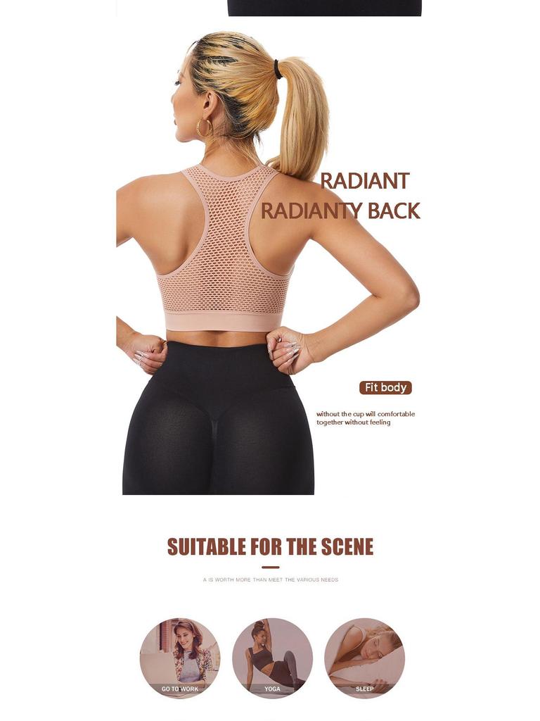 Soutien-gorge de sport de yoga grande taille à découpes en maille et fermeture éclair sur le devant, sans armatures pour femmes