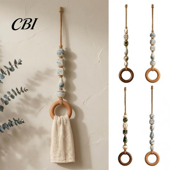 Anello Decorativo Appeso per Organizer, AppendiAsciugamani con Perline e Anello in Legno, Supporto da Parete Multi-Colore Boho, Raffinata Manina in Legno senza Foratura, Portautensili da Fattoria