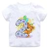 Children's T-shirt with Bear Birthday Number Print, Crew Neck, Short Sleeve, White