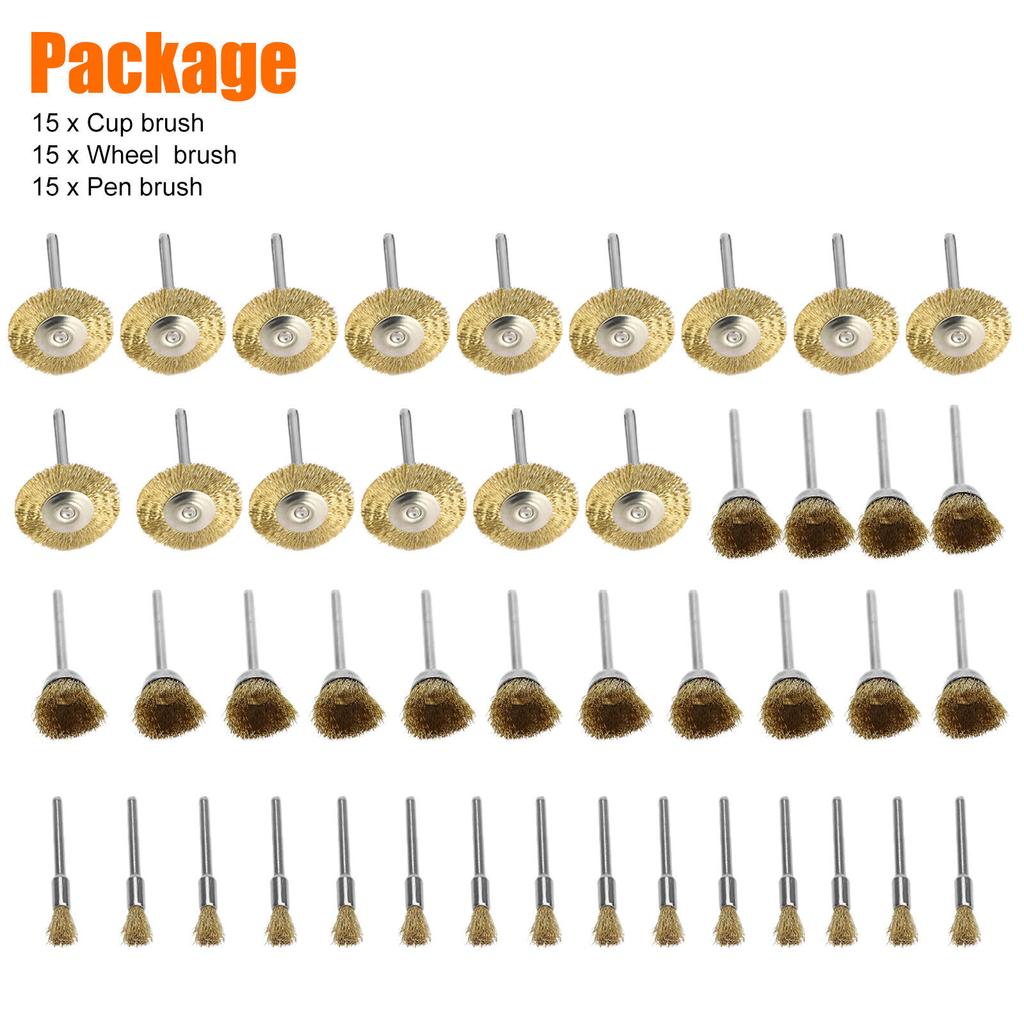 45Pcs Premium 50mm Brass Wire Brush Mix Set 3 Different Shapes Wheel/Cup/Pen For Rotary Tool Die Grinder