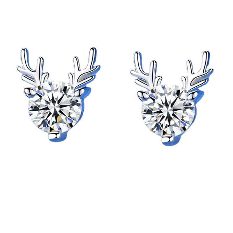 Korean Style Antler Earrings: Cute Silver Imitation Studs for Women’s Trendy Christmas Fashion