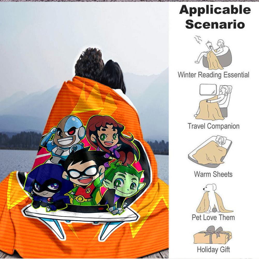 1pc Teen Titans Go! Flannel Throw Blanket - HD Printed Lightweight Soft Warm All-Season Blanket for Sofa, Bed, Travel, Camping 111
