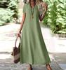 Abito Maxi da Donna con Scollo a V e Maniche Corte alla Caviglia in 12 Colori, Vestibilità Casual Ampia con Borsa a Tracolla