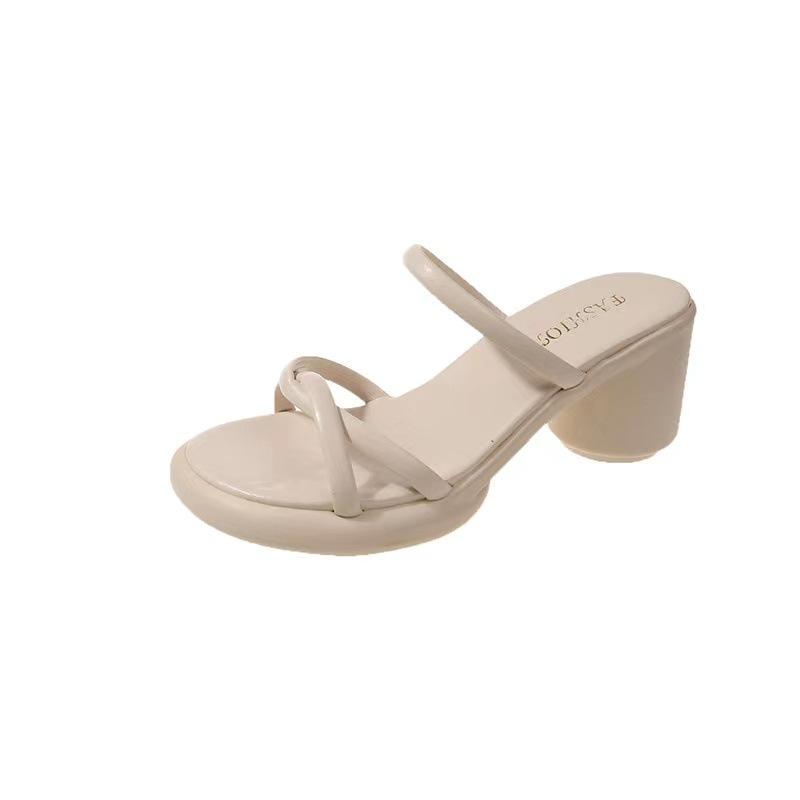 Fairy Style Thick Heel Cool Slippers Female Summer Wear 2025 New Fashion Word with High Heels Foot Cover Women Half Drag