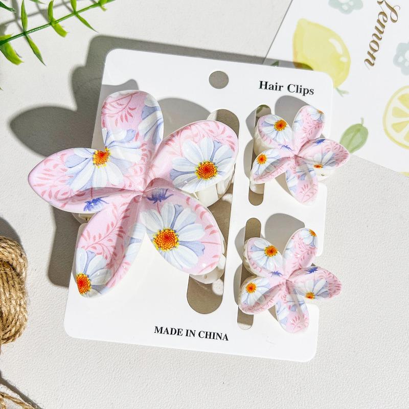 Printed Flower Clip Set High-end Seaside Vacation Flower Hair Clip Shark Clip Hair Accessory
