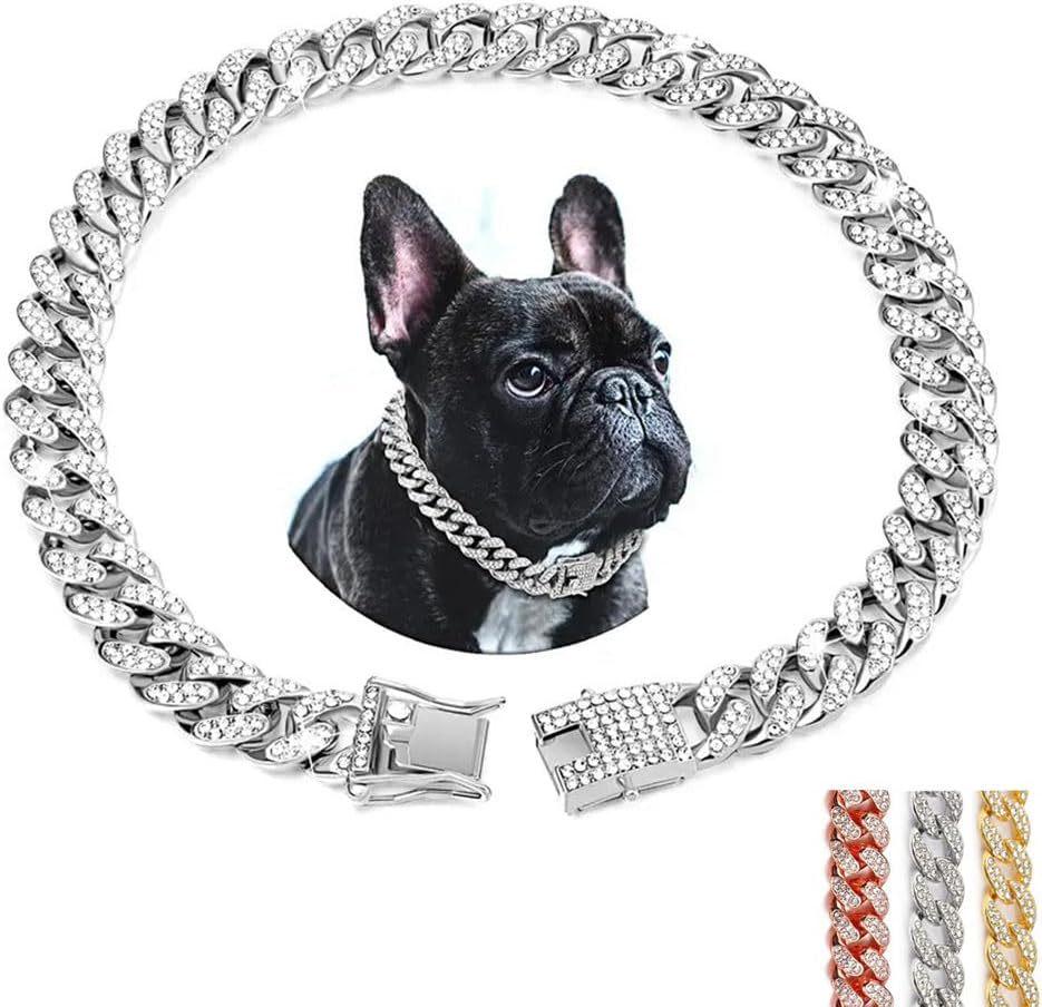 

Ошейник и поводок для собак в кубинском стиле с бриллиантами - Золотой/Серебряный для маленьких собак