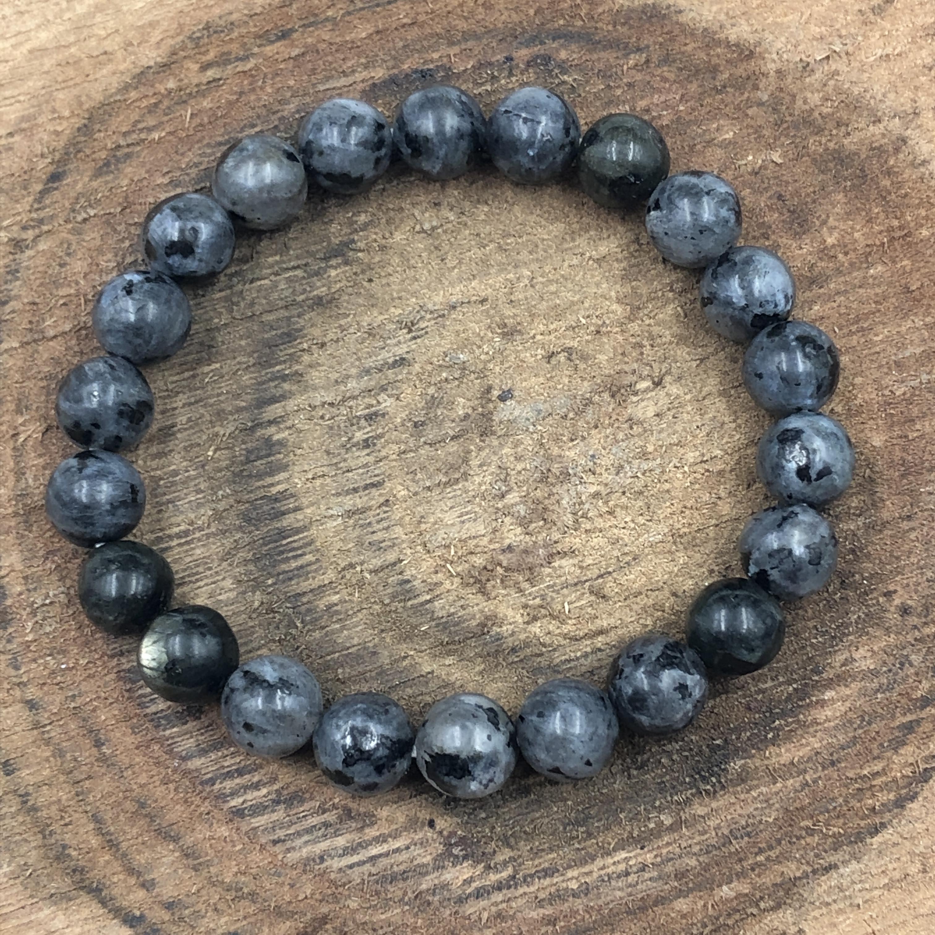 

8 мм Натуральный камень Ларвакит Круглые Бусины Красивый Браслет Унисекс Черный Каменный Браслет Для Повседневной Носки RBB-42