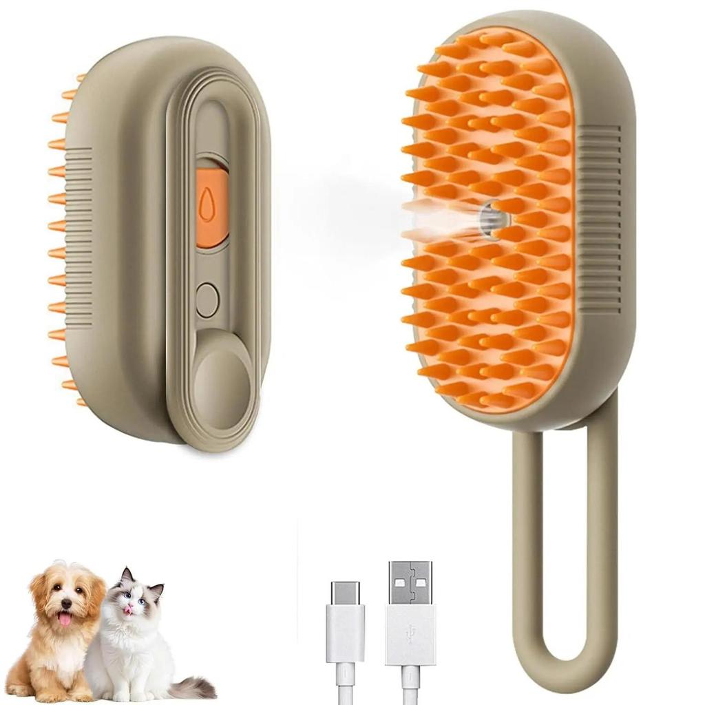 Spazzola a Vapore per Animali Domestici, Rimuovi Peli Gatto Cane, Rimuovi Peli Regolabile per Animali Domestici, Vapore Nebulizzato per Animali Domestici, Spazzola a Vapore per Peli di Animali 3-IN-1
