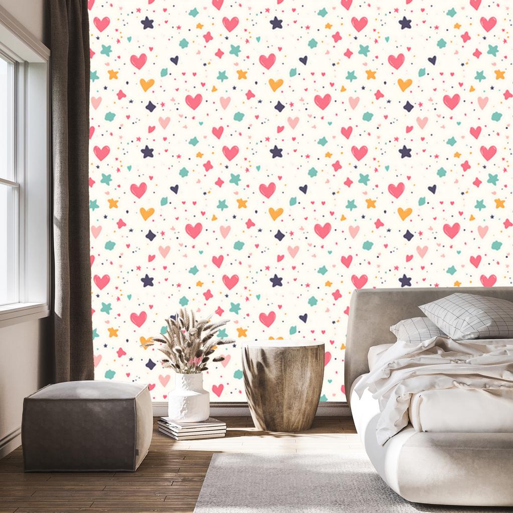 Love Wallpaper White, Coral, Cream and Mint 50x1000