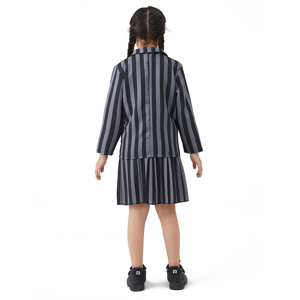 Auf Lager: Mittwoch Addams Schwarzes Kleid Halloween Cosplay Kostüm