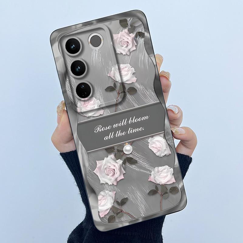 For VIVO V27 V29 5G Phone Case V25E LATAM V27E V29E Cover Fashion Simplicity Flower Soft Liquid Silicone Protective Shell Fundas