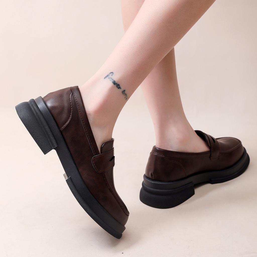 Shoes for Women Slip On Ladies Pumps Spring Autumn Round Toe Solid Profession Casual Chunky Heels Comfortable Loafers