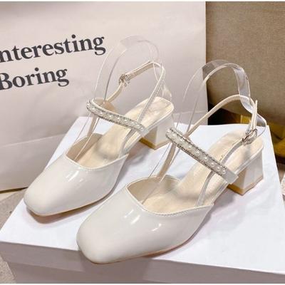 Quadratische Spitze mittlerer Absatz Einzelne Schuhe Temperament Mary Jane Sandalen sanft Französisch leichter Mund späte dicke Ferse Frühling Abendbrise