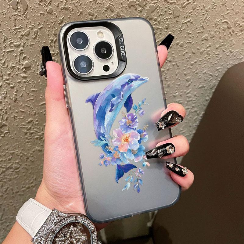 Ins Cute Animal Dolphin Flower Laser Phone Case for IPhone 17 16 Pro Max 14 15 Pro Max Plus 13 Mini 12 11 Pro Max Cartoon Shells