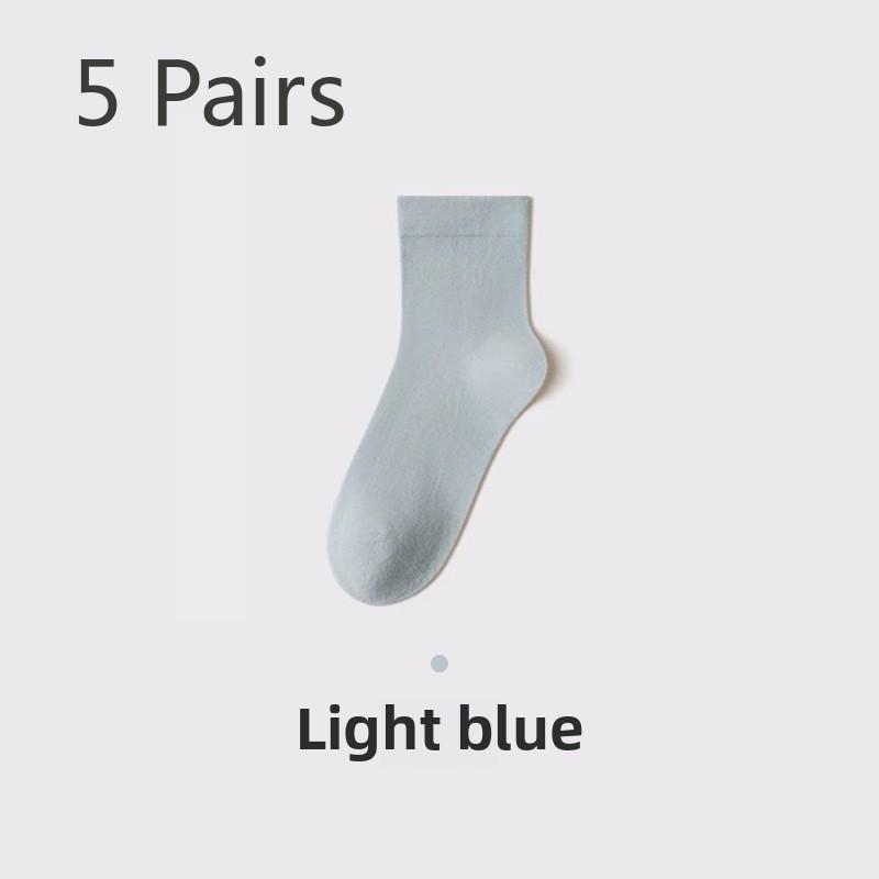 5 Pairs of Solid Color Female Absorbent Breathable Anti Pilling Midtube Boneless Socks