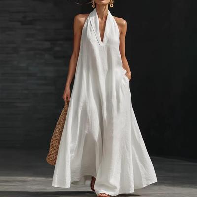 2026 Summer Women's Solid V-neck Casual Dress: European & American Style