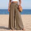 Women's High Waist Wide Leg Pants Linen Blend Casual Loose Fit Pleated Palazzo Trousers with Tie Detail and Elastic Waistband