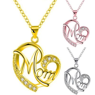 Strass Mutter Brief Liebe Herz Anhänger Halskette Schmuck Geburtstagsgeschenk
