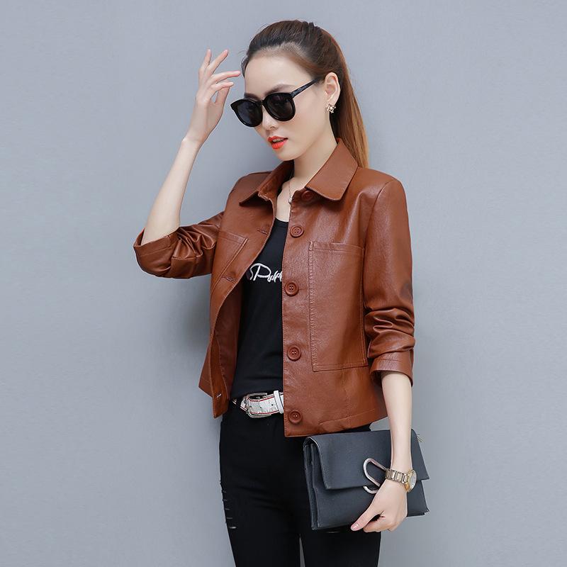 PU Leather Women's Short Jacket Women's Korean Version of Loose Large Size Women's Fashion Motorcycle Leather Jacket