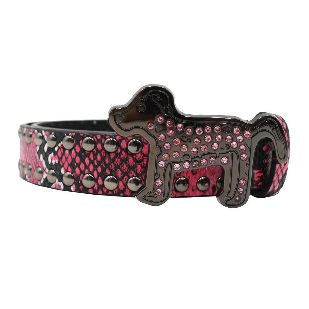 European and American Rhinestone Dog Buckle Belt Rivet Punk Decoration Women's Belt Yabi Decoration Python Pattern Belt