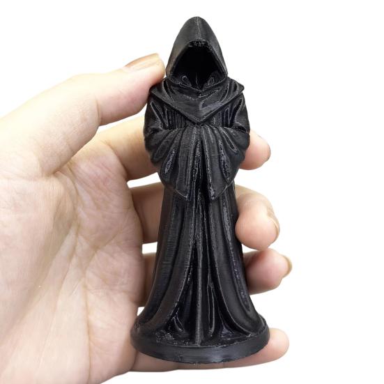 3D Printed Hooded Robe Ornament, Matte Black Faceless Monk Figurine, Gothic Style Sculpture, for Halloween Indoor Outdoor Decor