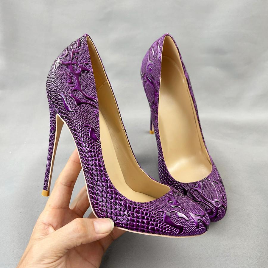 Neue Mode Lila Runde Kappe Frauen Pumpt Dünne High Heels 10cm /12cm Absätzen Spitze Zehen Slip Auf Flachen Abendschuhe Frau 35-45