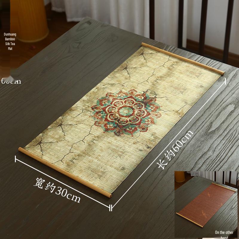 Handmade Bamboo Tea Mat: Double-Sided Gourd Design, Chinese Style Coaster & Table Runner for Gongfu Tea Ceremony.