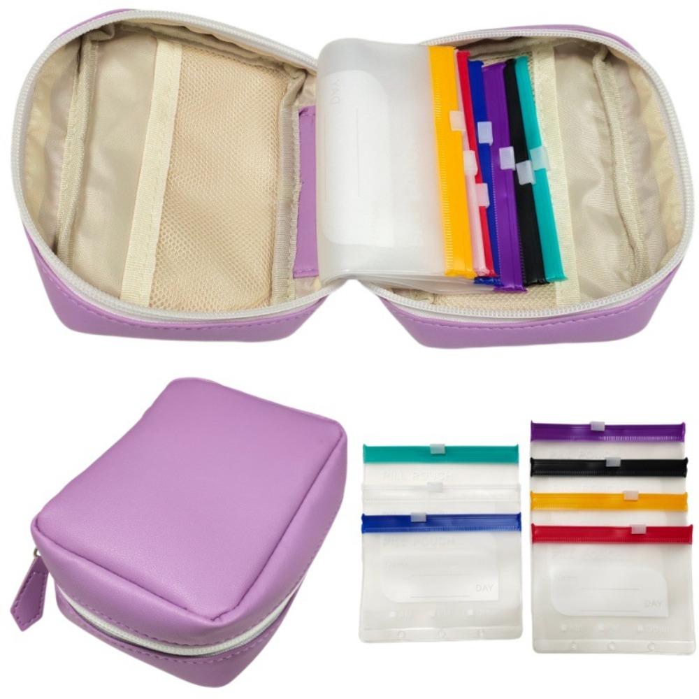 7/14pcs Portable 7-Day Pill Organizer Leakproof Weekly Pill Storage Bag Travel Use