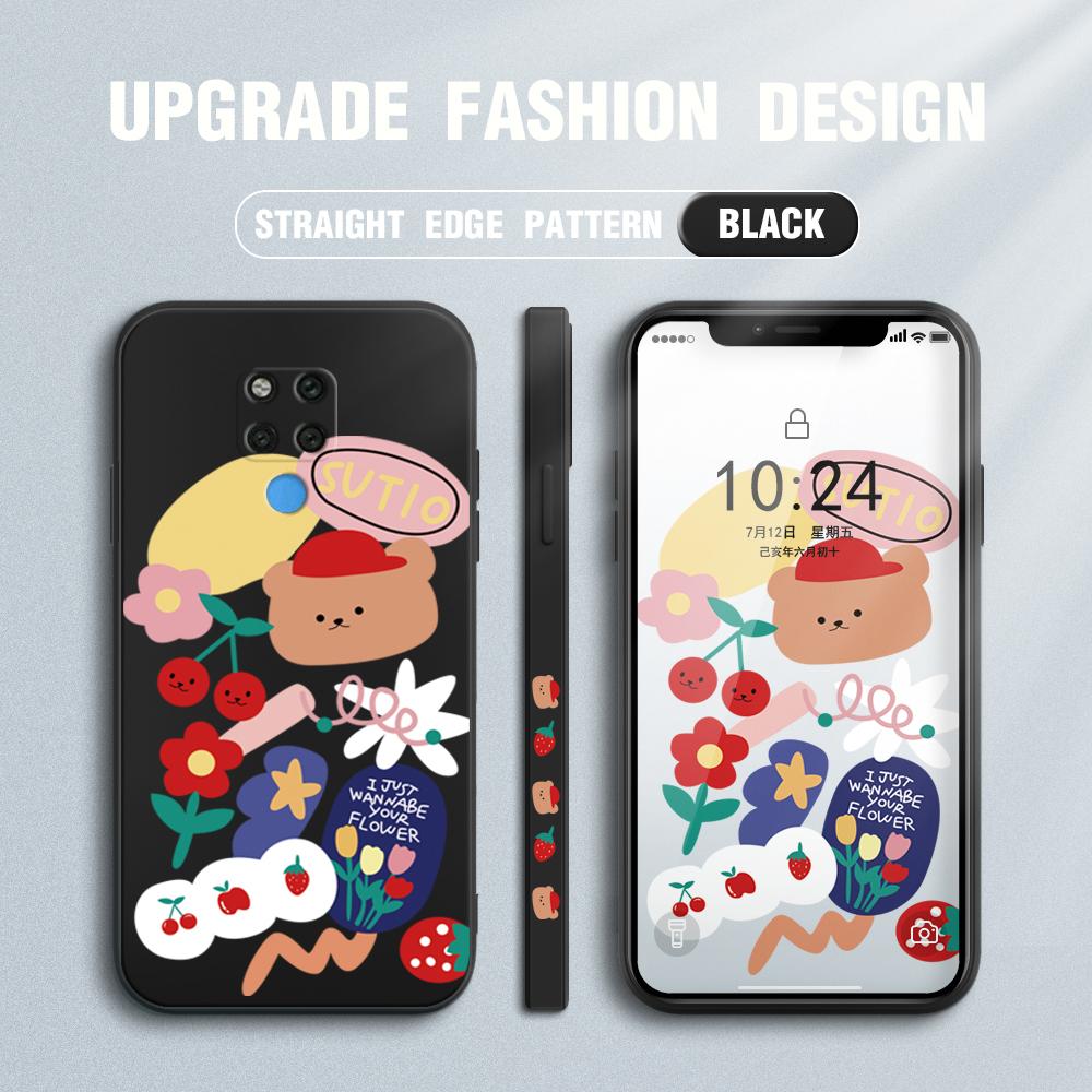 Cartoon Colorful Pattern Printing Phone Case Square Liquid Silicone TPU Full Cover Camera Shockproof Protection Cover for Huawei Honor Vivo